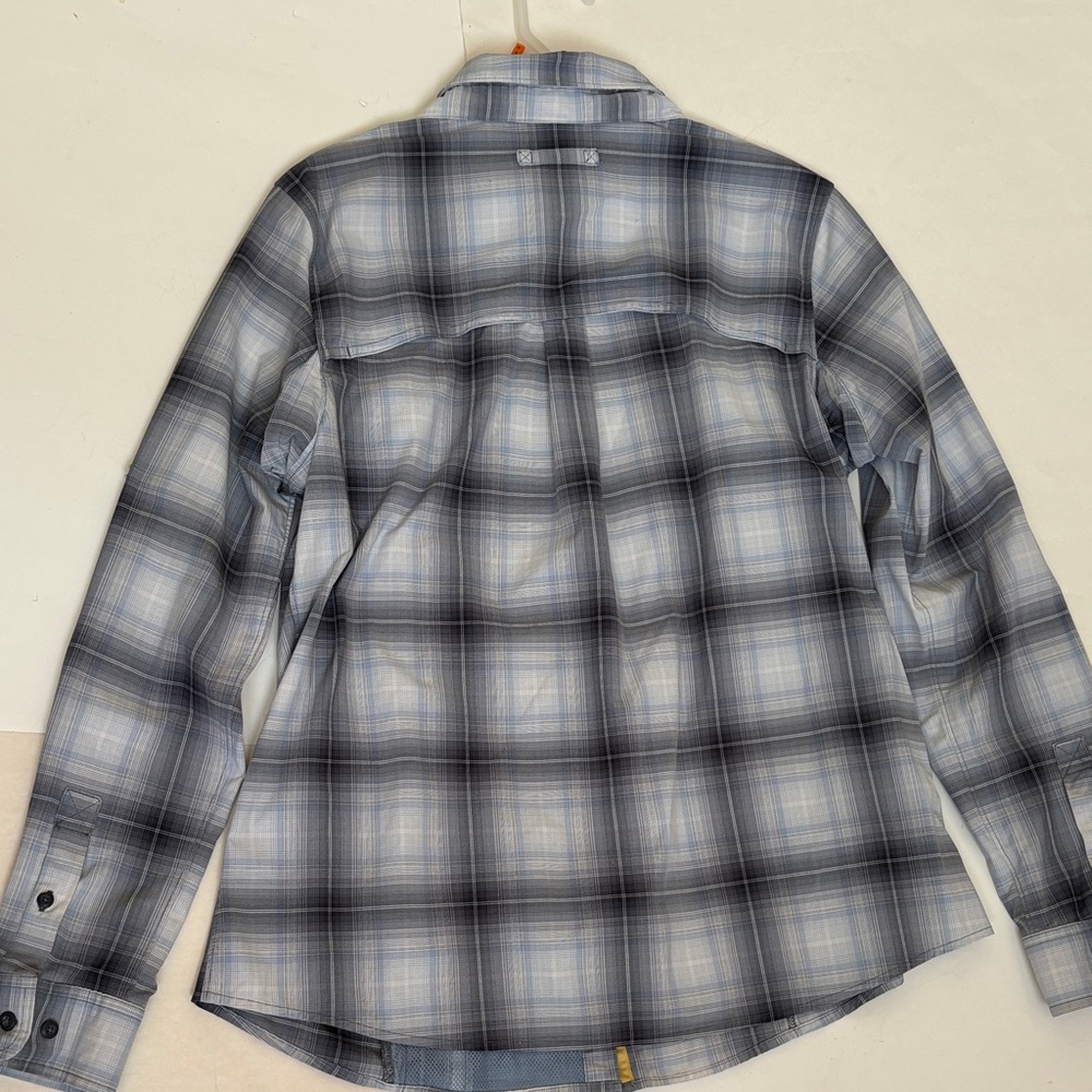 Ladies Duluth Trading Quick Dry Sun Protection Blue/Gray Plaid Shirt Size L - Picture 11 of 11